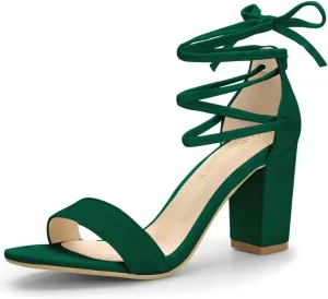 Allegra K Women's Tie Up Strappy Heels Chunky High Heels Green Sandal 9 M US