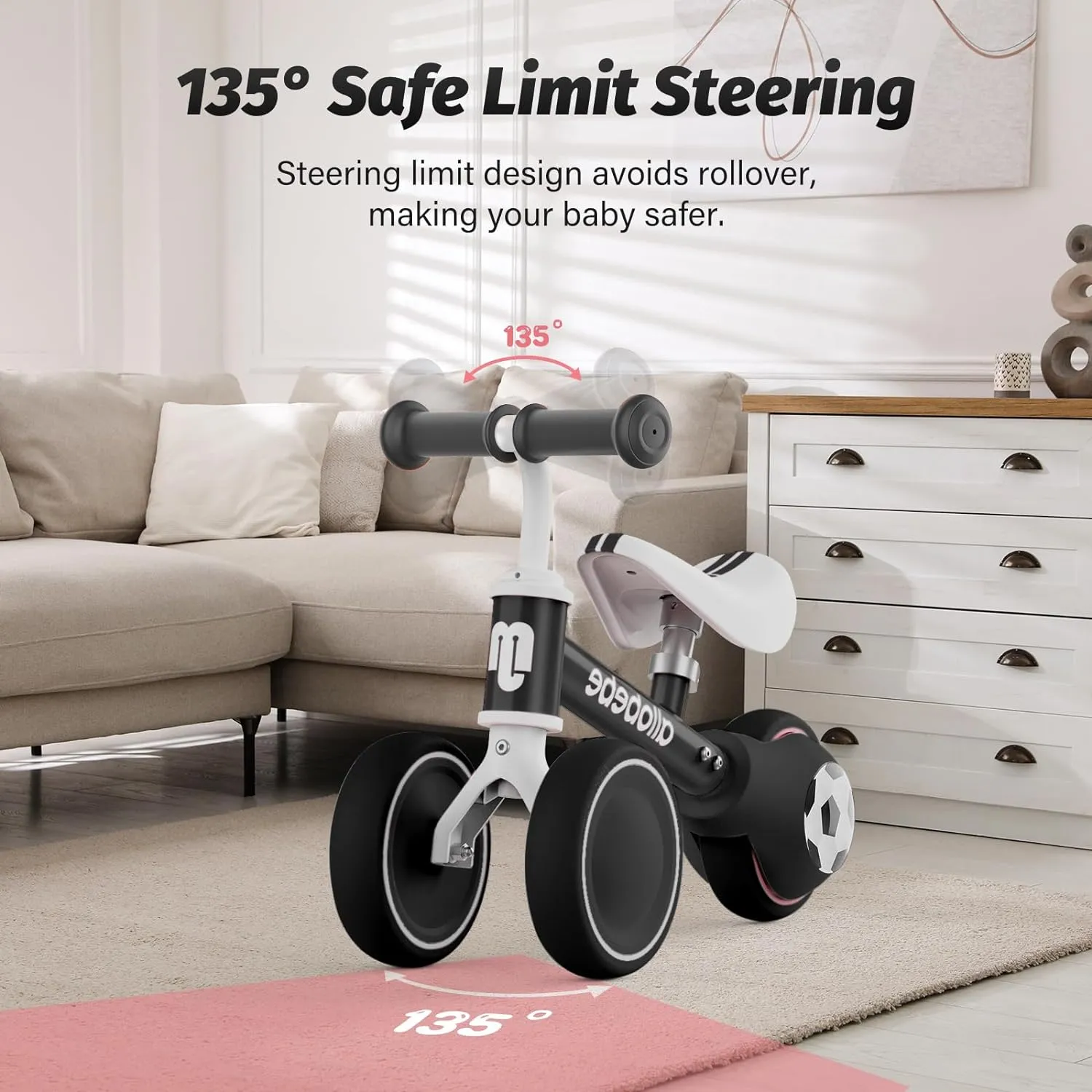 allobebe Baby Balance Bike, Cute Toddler Bikes 12-36 Months Gifts for 1 Year Old Girl Bike to Train Baby from Standing to Running with Adjustable Seat Silent & Soft 3 Wheels