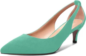AMBELIGHT Womens Slip On Suede Pointed Toe Casual Office Kitten Low Heel Pumps Shoes 2 Inch