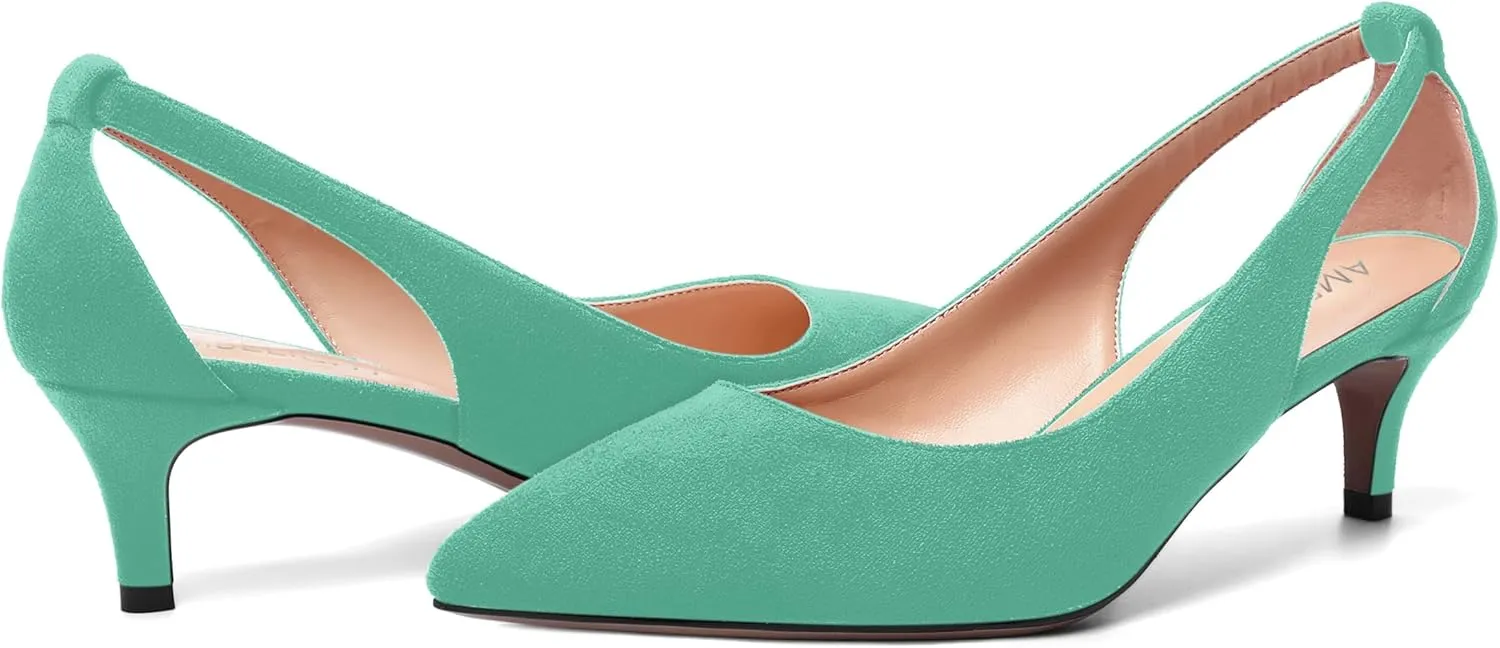 AMBELIGHT Womens Slip On Suede Pointed Toe Casual Office Kitten Low Heel Pumps Shoes 2 Inch