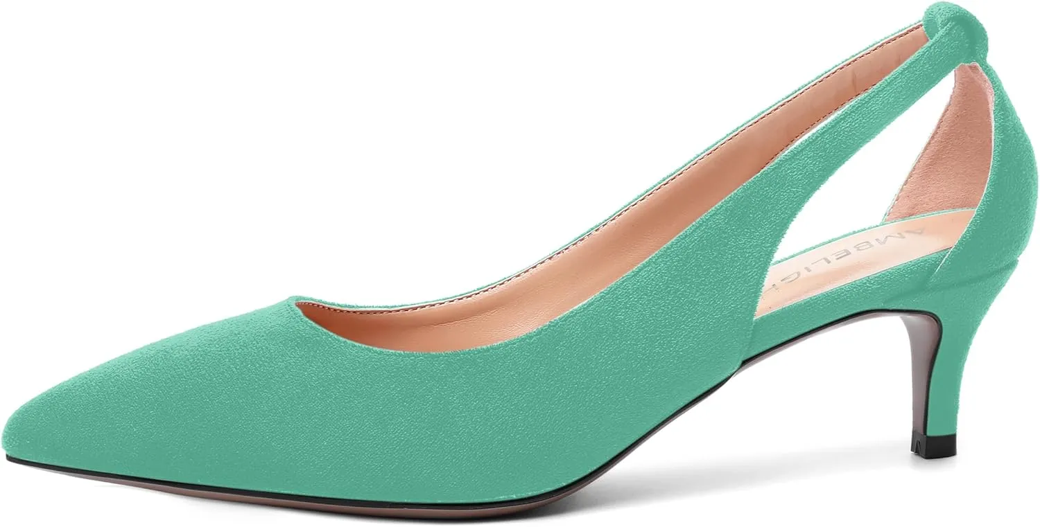 AMBELIGHT Womens Slip On Suede Pointed Toe Casual Office Kitten Low Heel Pumps Shoes 2 Inch