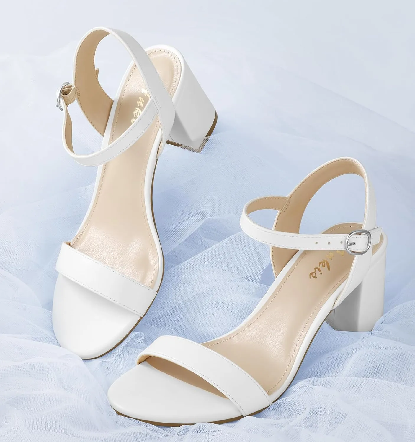 Ankis Nude Black Heels, 2.5'' Block Chunky White Clear Silver Heel Dressy Open Toe Heels For Women Ankle Strap Low Short Thick Strappy Dress Comfortable Sandal Casual Party Wedding Event Summer Shoes