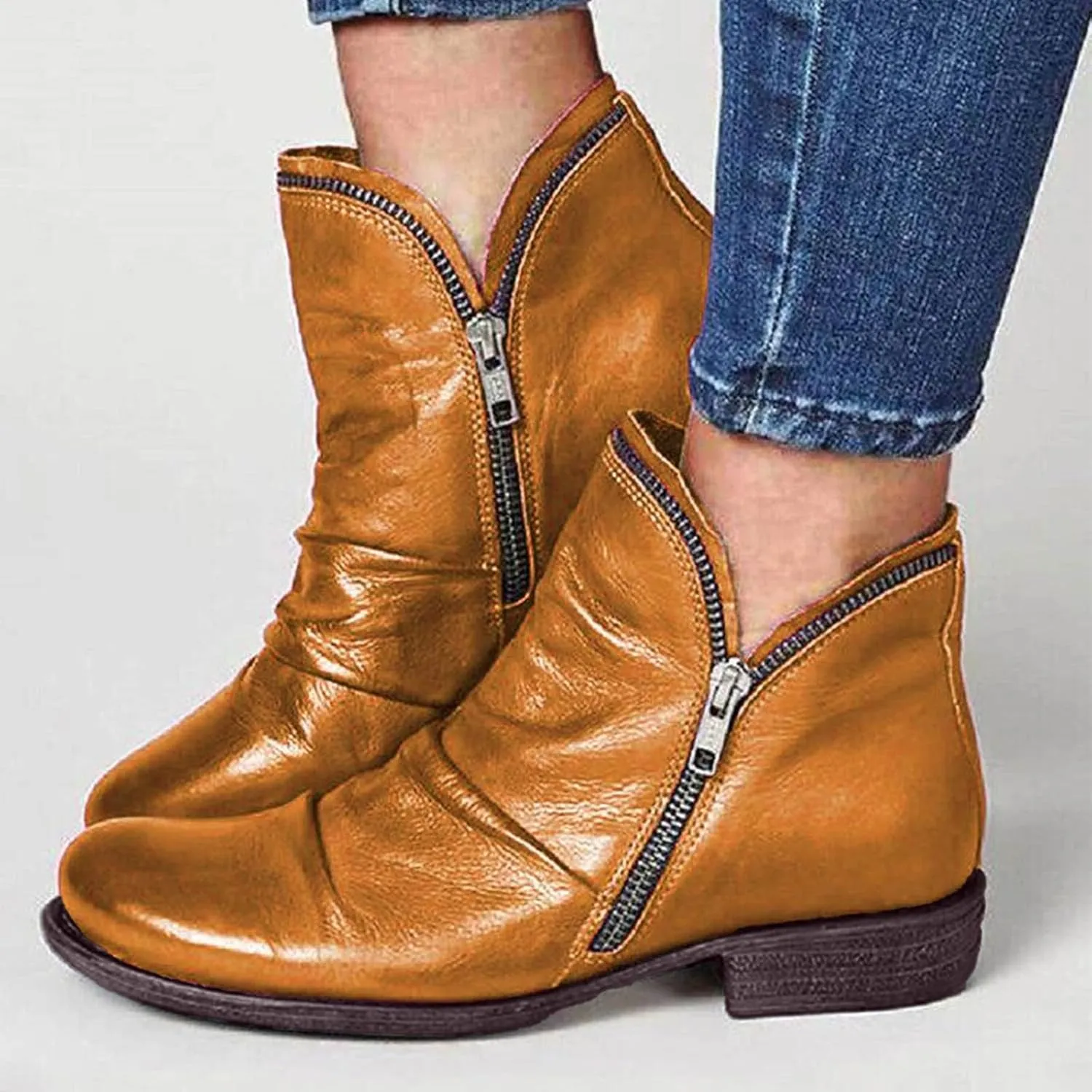 Ankle Boots for Women Dressy Ladies Ankle Boots Side Zipper Short Boots Casual Wide Width Leather Walking Shoes