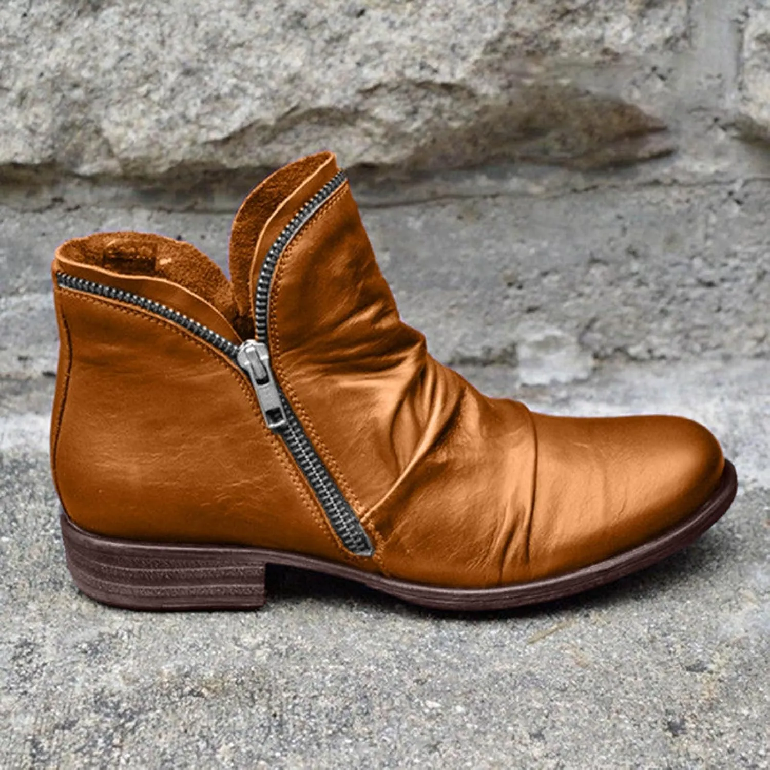 Ankle Boots for Women Dressy Ladies Ankle Boots Side Zipper Short Boots Casual Wide Width Leather Walking Shoes
