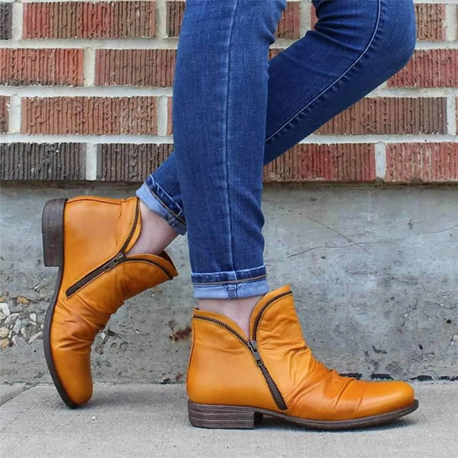 Ankle Boots for Women Dressy Ladies Ankle Boots Side Zipper Short Boots Casual Wide Width Leather Walking Shoes