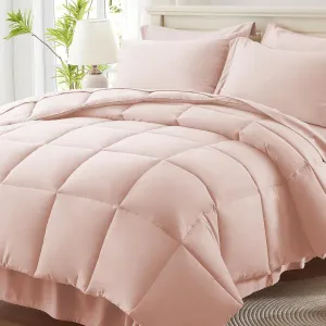 Anluoer King Size Bed in a Bag 7 Pieces, Pink Comforter Set with Sheets, All Season Bedding Sets with 1 Comforter, 2 Pillow Shams, 2 Pillowcases, 1 Flat Sheet, 1 Fitted Sheet