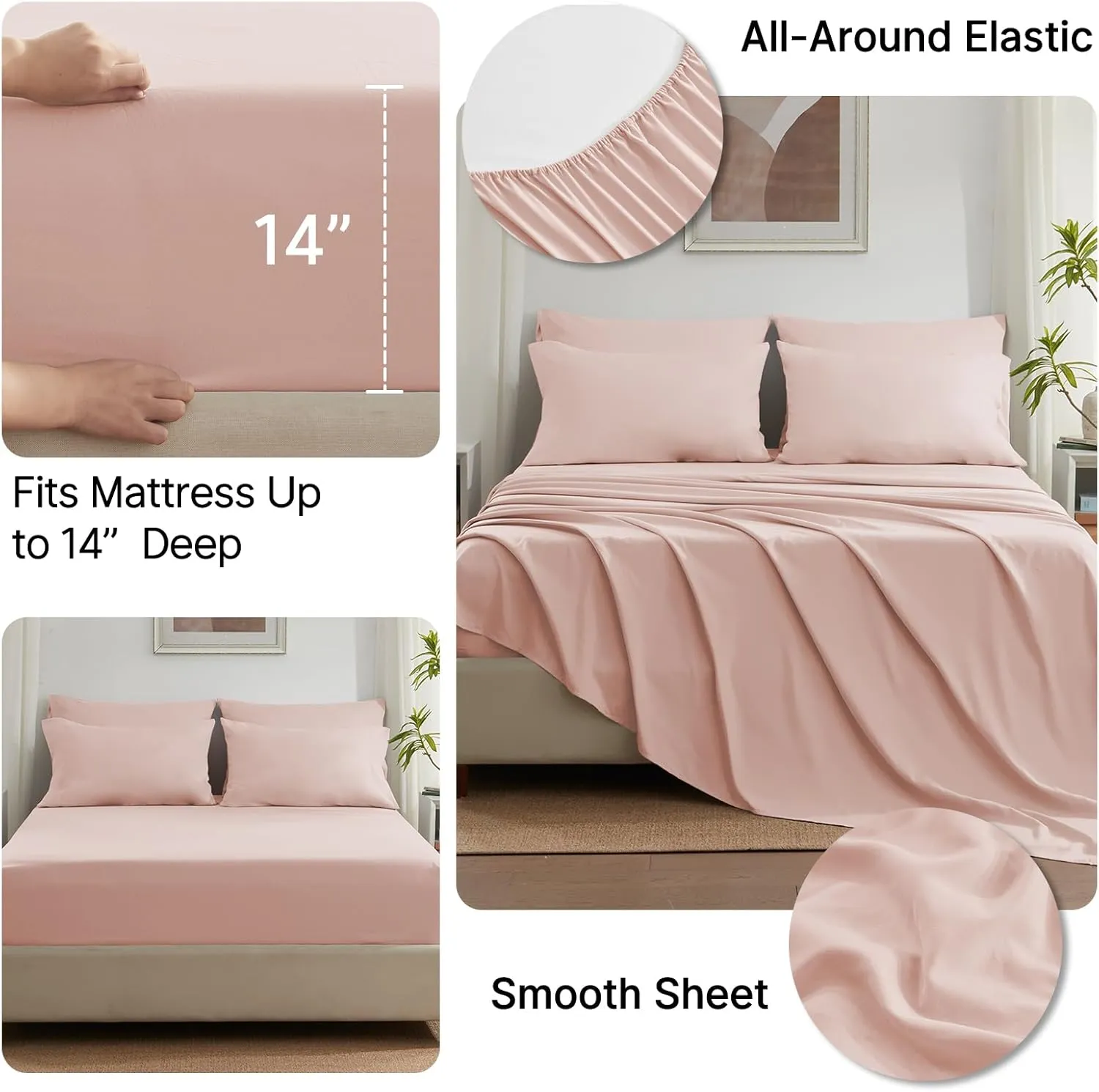 Anluoer King Size Bed in a Bag 7 Pieces, Pink Comforter Set with Sheets, All Season Bedding Sets with 1 Comforter, 2 Pillow Shams, 2 Pillowcases, 1 Flat Sheet, 1 Fitted Sheet