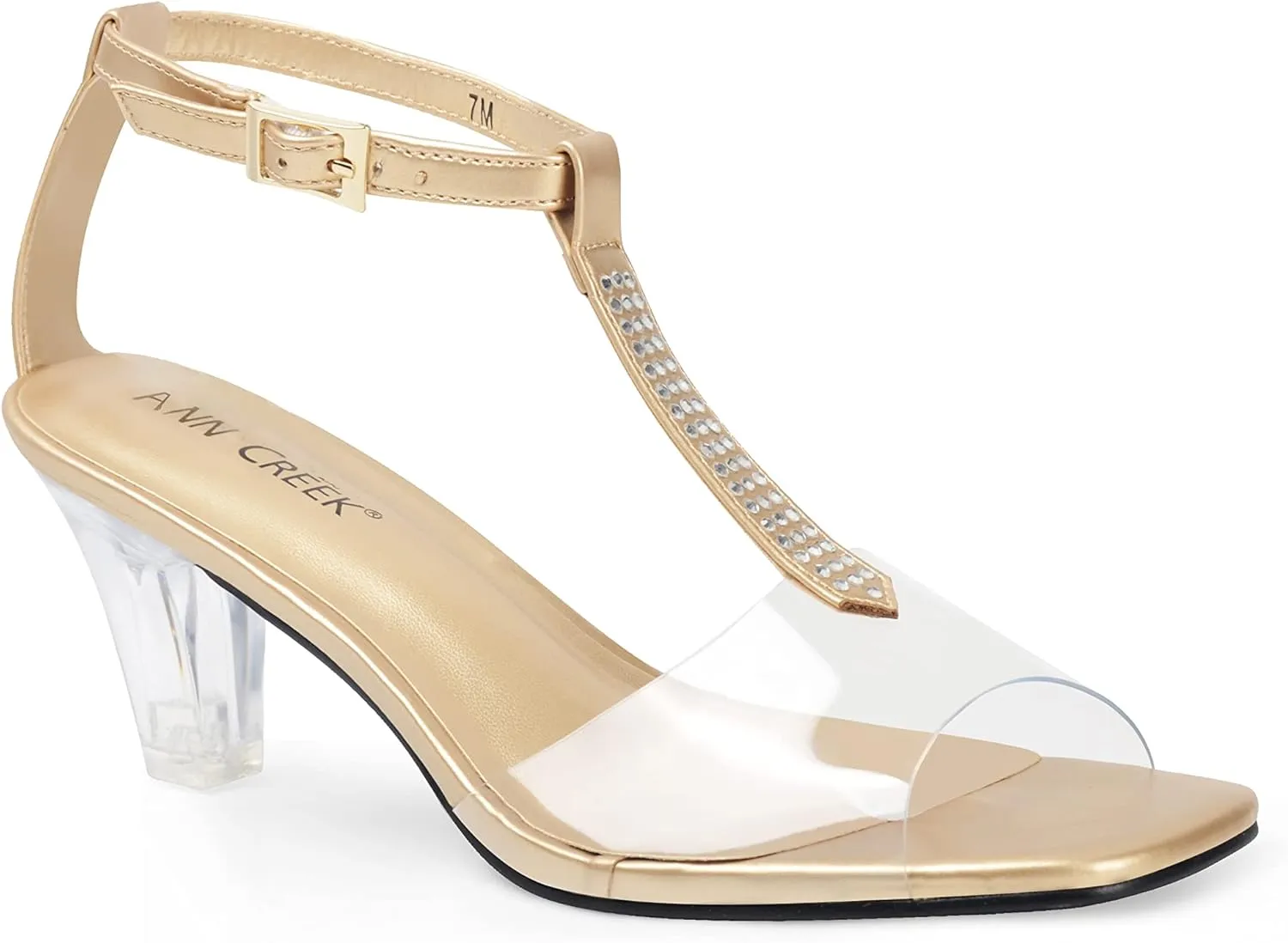 ANN CREEK Women's Clear Heels Rhinestone T-Strap Peep Toe Sandals