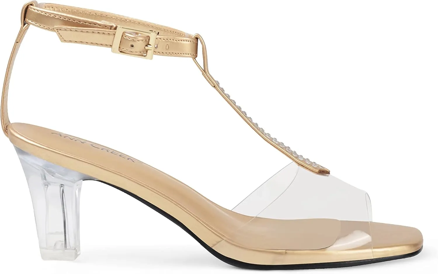 ANN CREEK Women's Clear Heels Rhinestone T-Strap Peep Toe Sandals