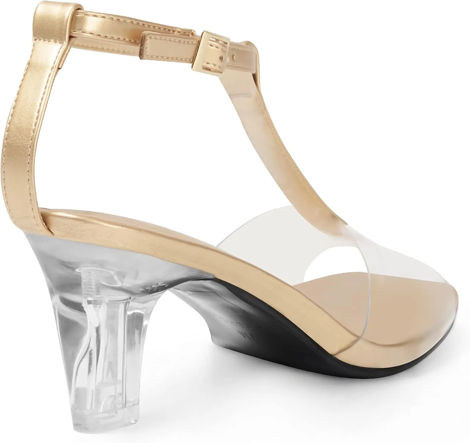 ANN CREEK Women's Clear Heels Rhinestone T-Strap Peep Toe Sandals