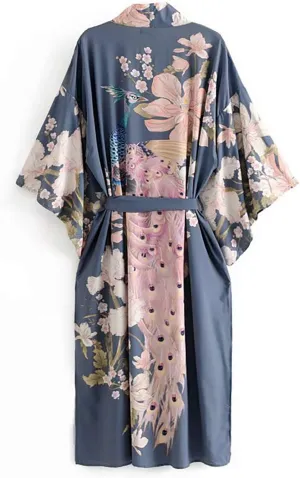 Applesauce - 808V - Plus Size Women's Kimono Long Robe - Vintage Floral (One-Size fits most US 1X 2X 3X)
