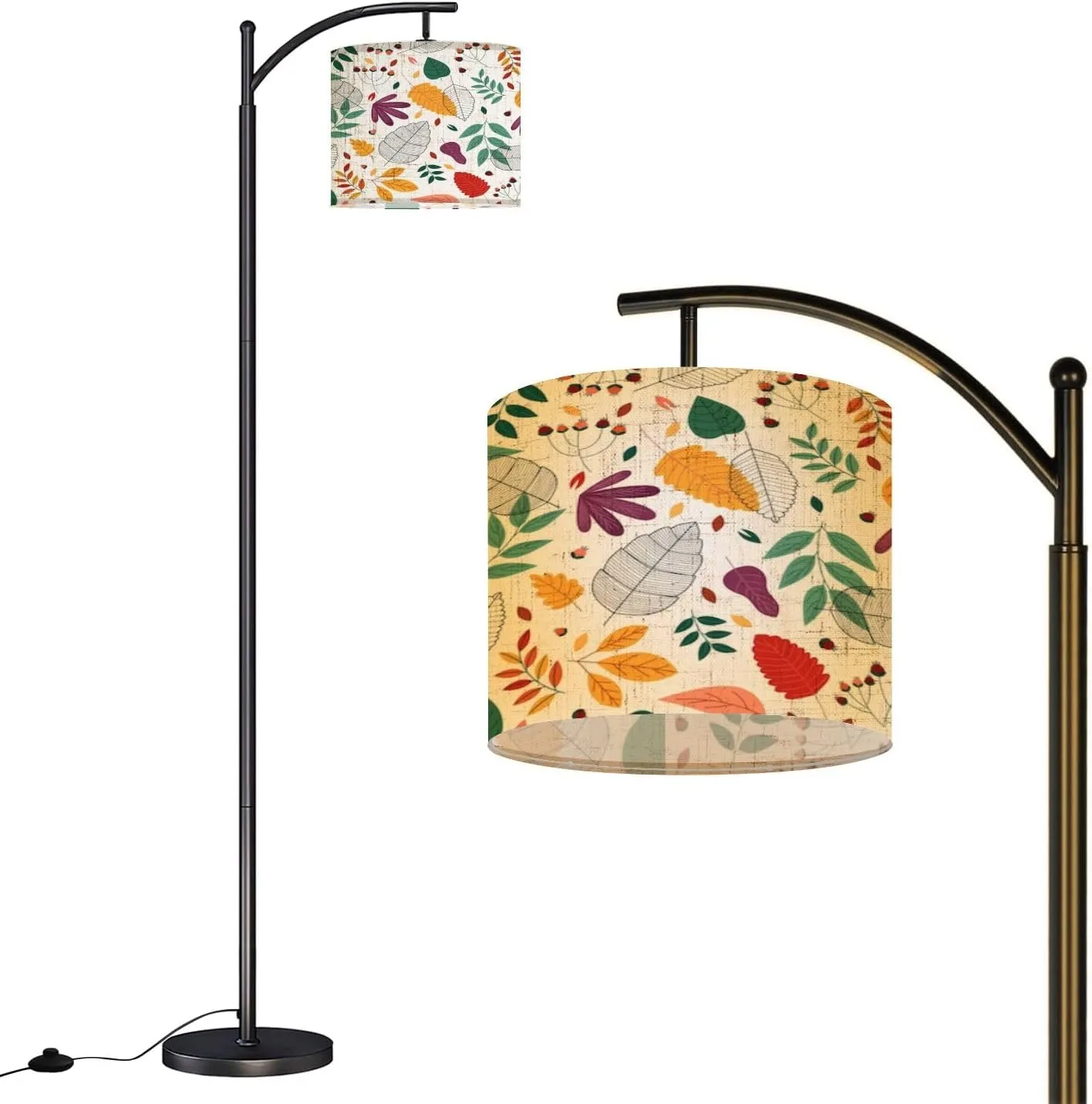 Arc Floor Lamps Autumn Flat Design Leaves Modern LED Adjustable Lampshade Standing Light for Living Room Reading Bedroom Office