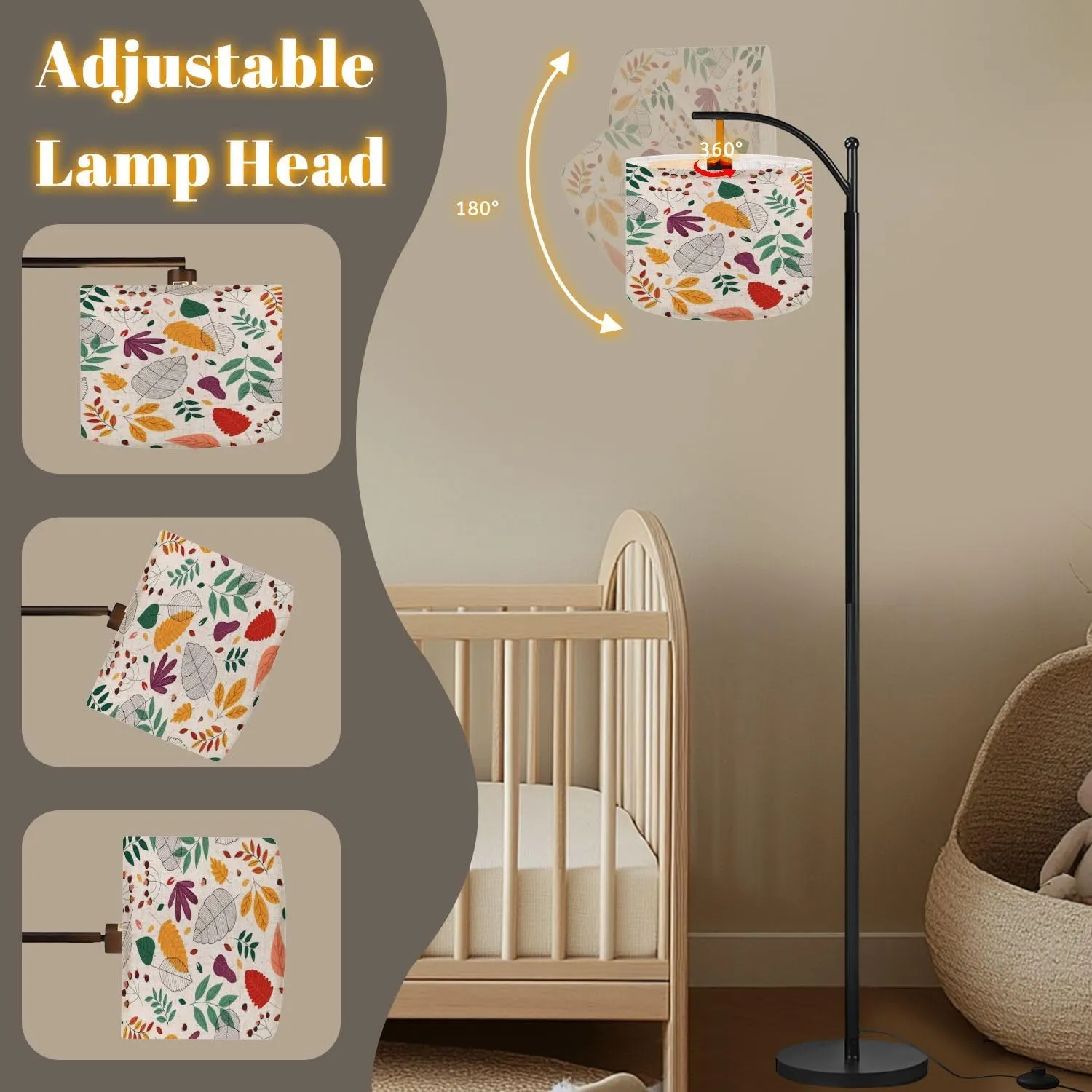 Arc Floor Lamps Autumn Flat Design Leaves Modern LED Adjustable Lampshade Standing Light for Living Room Reading Bedroom Office