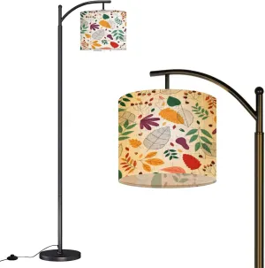 Arc Floor Lamps Autumn Flat Design Leaves Modern LED Adjustable Lampshade Standing Light for Living Room Reading Bedroom Office