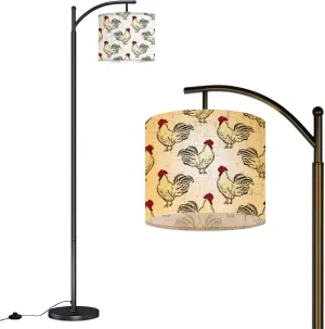 Arc Floor Lamps Hen Rooster Seamless Pattern Hand Drawn Doodle Flat Modern LED Adjustable Lampshade Standing Light for Living Room Reading Bedroom Office