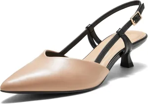 Arromic Women's Slingback Kitten Heels Closed Toe Pointed Toe Low Pump Dress Work Bridal Wedding Heel Shoes