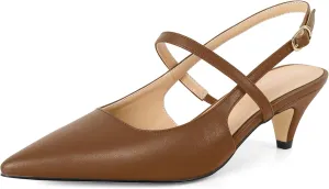 AUMOTED Kitten Low Heels for Womens Slingback Mary Janes Shoes Closed Pointed Toe Pumps Matte Leather 2 Inch Party Dress Shoes