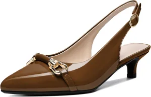 AUMOTED Women Kitten Slingback Low Heel Pumps Pointed Toe with Buckle Bow Ankle Strap Dress Shoes for Office Party Wedding 1.6 Inch