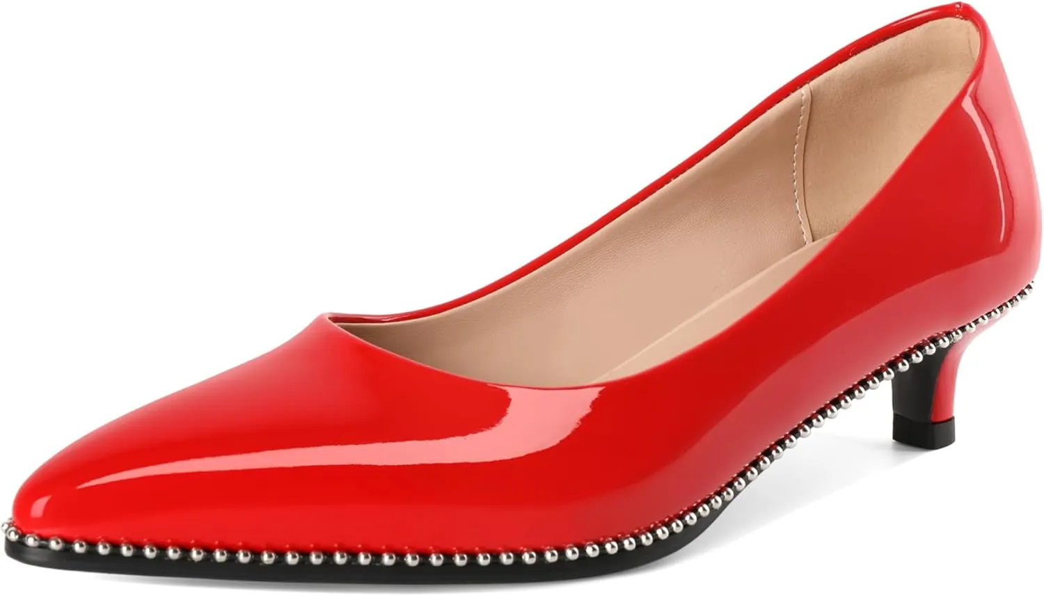 AUMOTED Women's Kitten Heel Pumps Pointy Toe Low Heel Slip-on with Beaded Dress Shoes for Ladies Office Wedding Work Evening 4CM