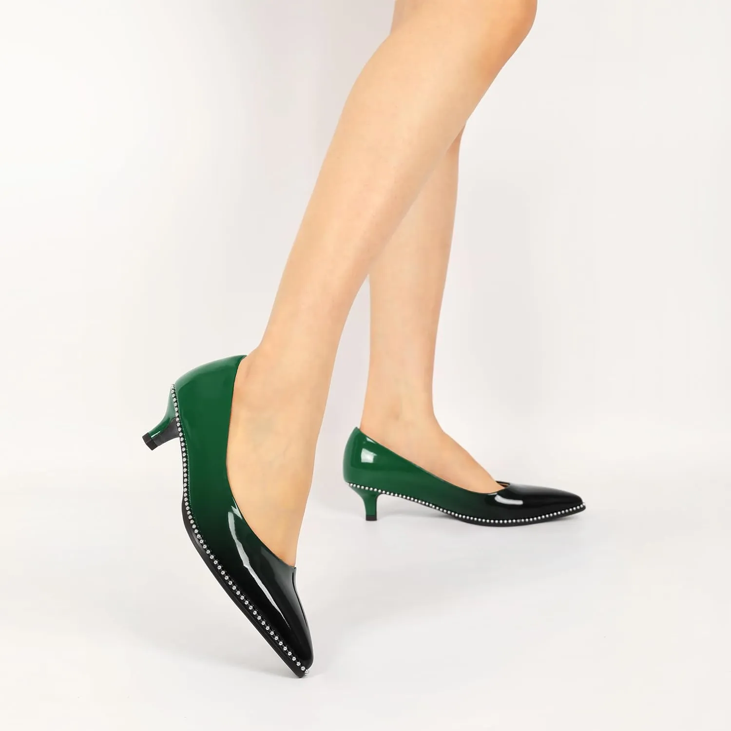 AUMOTED Women's Kitten Heel Pumps Pointy Toe Low Heel Slip-on with Beaded Dress Shoes for Ladies Office Wedding Work Evening 4CM