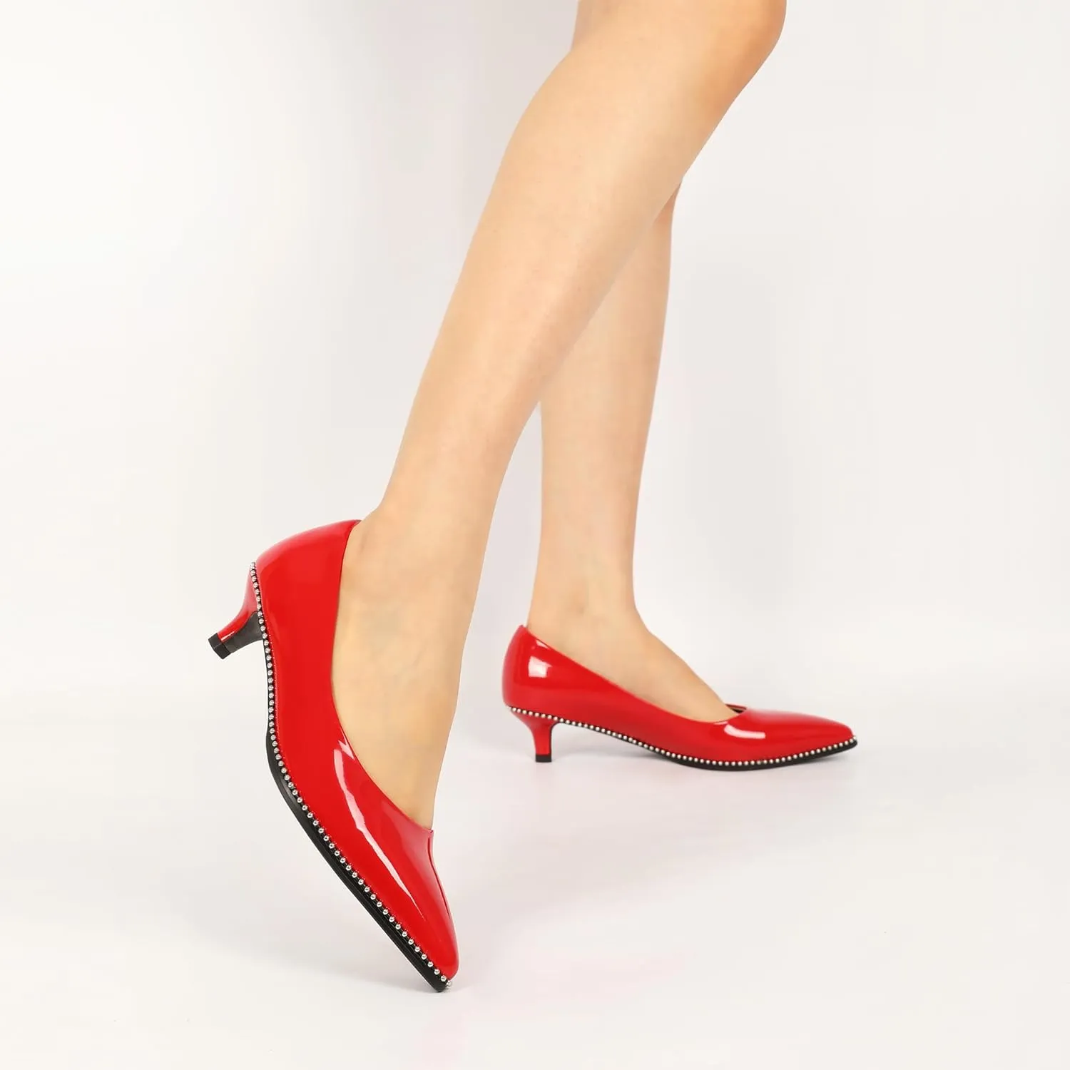AUMOTED Women's Kitten Heel Pumps Pointy Toe Low Heel Slip-on with Beaded Dress Shoes for Ladies Office Wedding Work Evening 4CM