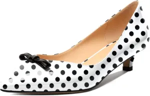 AUMOTED Womens Kitten Heel Pumps Solid Bow Tie Low Heeled Patent Pointed Toe Pumps Slip-on Casual Comfortable Ladies Office Dress Shoes 1.4 Inches