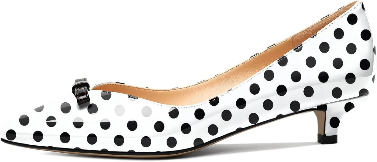 AUMOTED Womens Kitten Heel Pumps Solid Bow Tie Low Heeled Patent Pointed Toe Pumps Slip-on Casual Comfortable Ladies Office Dress Shoes 1.4 Inches