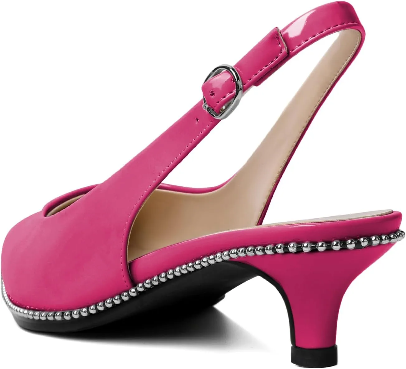 AUMOTED Women's Slingback Kitten Heels Pointed Toe Stiletto Low Heel Ankle-Strap with Beaded Pumps Dress Shoes 1.6 Inches