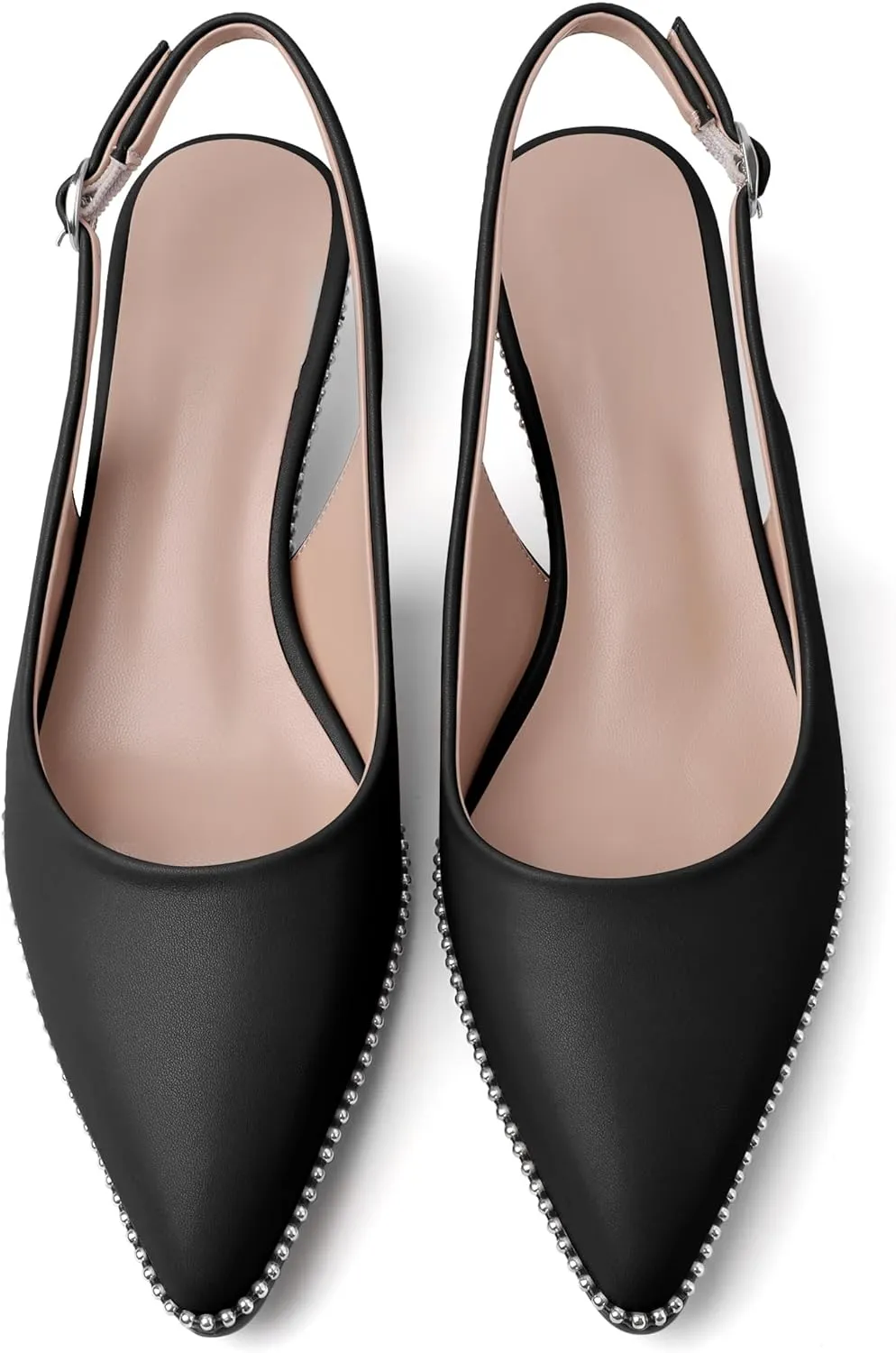 AUMOTED Women's Slingback Kitten Heels Pointed Toe Stiletto Low Heel Ankle-Strap with Beaded Pumps Dress Shoes 1.6 Inches