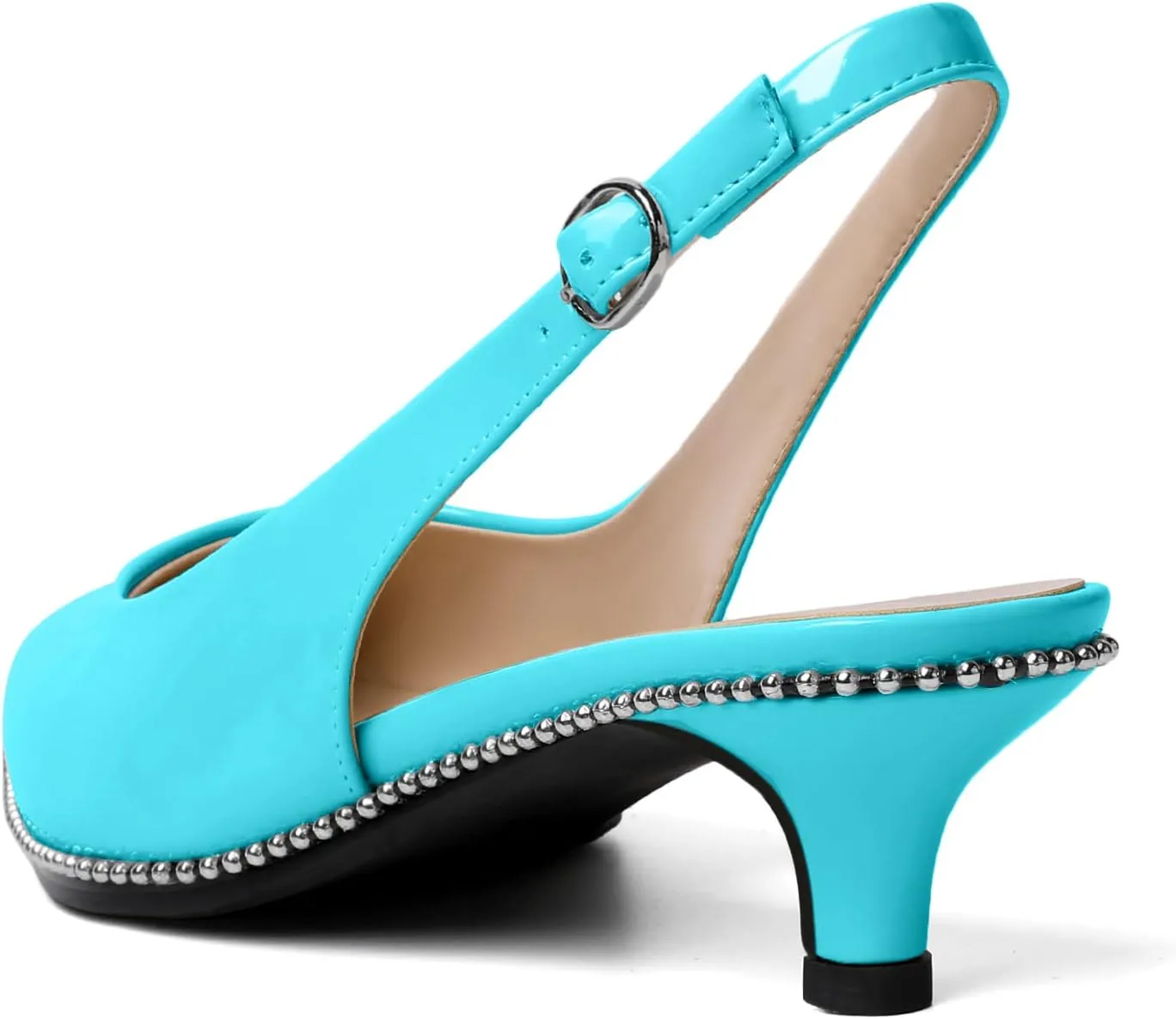 AUMOTED Women's Slingback Kitten Heels Pointed Toe Stiletto Low Heel Ankle-Strap with Beaded Pumps Dress Shoes 1.6 Inches