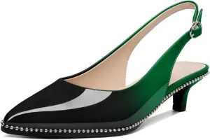 AUMOTED Women's Slingback Kitten Heels Pointed Toe Stiletto Low Heel Ankle-Strap with Beaded Pumps Dress Shoes 1.6 Inches