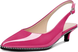 AUMOTED Women's Slingback Kitten Heels Pointed Toe Stiletto Low Heel Ankle-Strap with Beaded Pumps Dress Shoes 1.6 Inches
