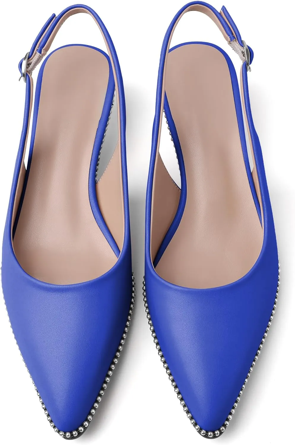 AUMOTED Women's Slingback Kitten Heels Pointed Toe Stiletto Low Heel Ankle-Strap with Beaded Pumps Dress Shoes 1.6 Inches