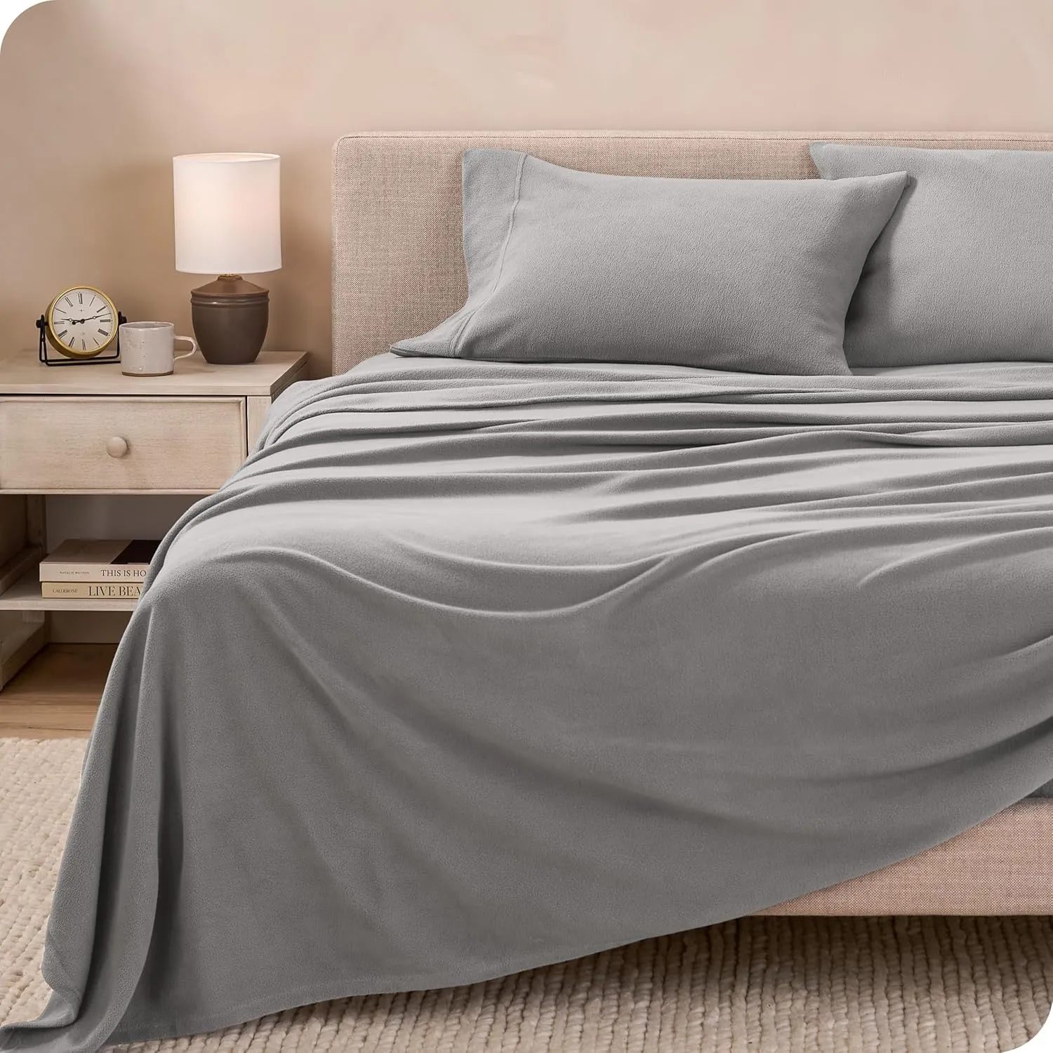 Bare Home Super Soft Fleece Sheet Set - King Size - Extra Plush Polar Fleece, No-Pilling Bed Sheets - All Season Cozy Warmth (King, Light Grey)