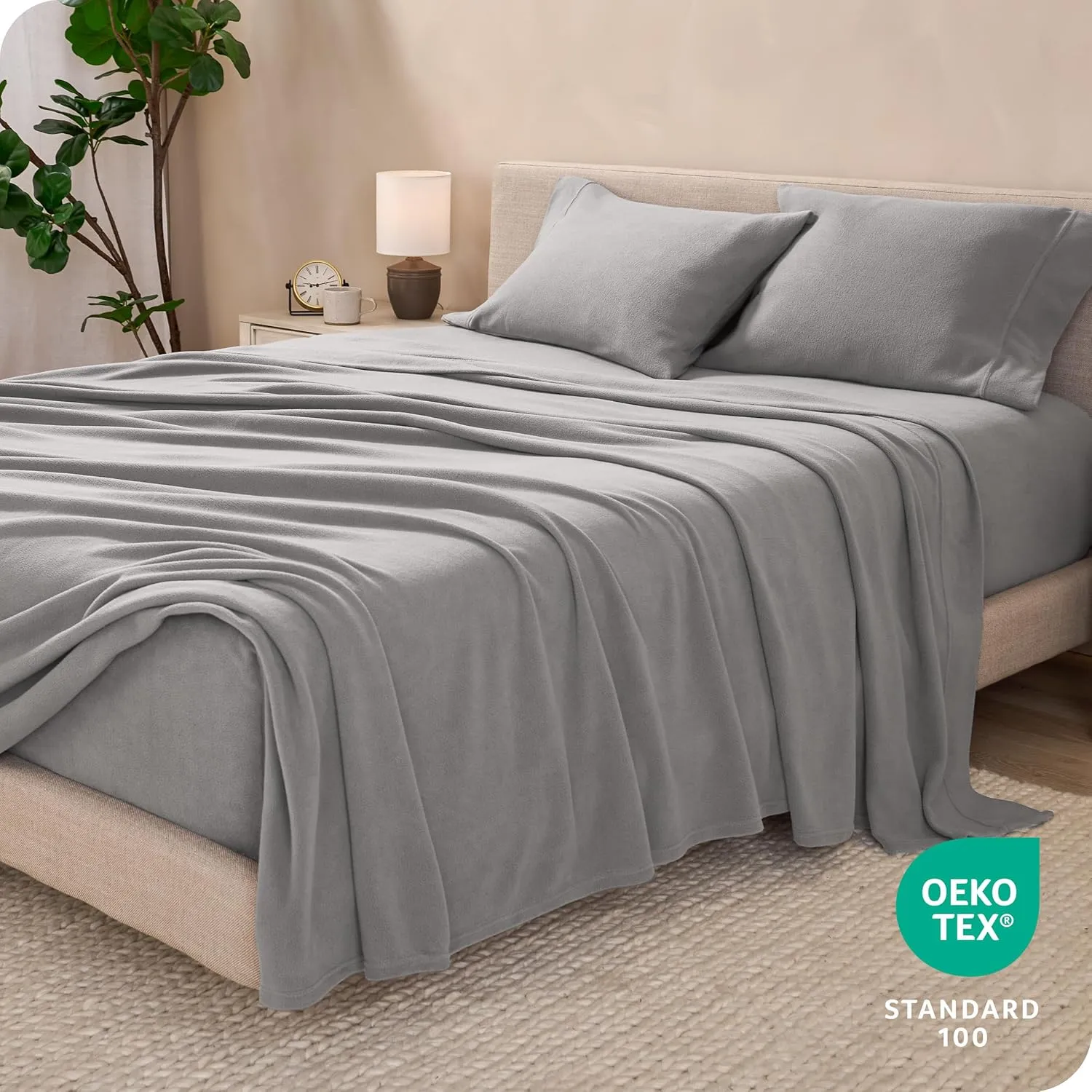 Bare Home Super Soft Fleece Sheet Set - King Size - Extra Plush Polar Fleece, No-Pilling Bed Sheets - All Season Cozy Warmth (King, Light Grey)