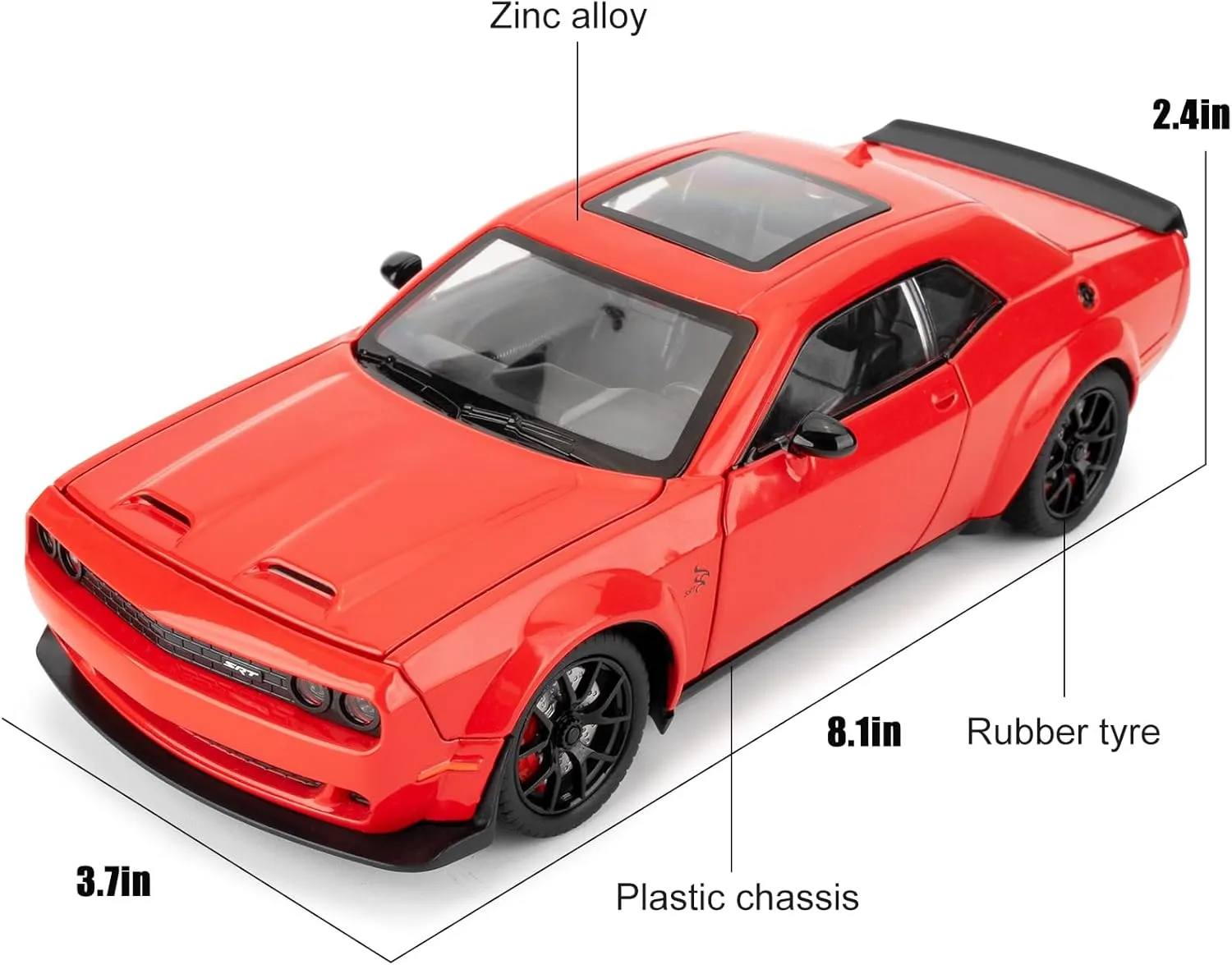 BDTCTK 1/24 Dodge Challenger Hellcat Model Car, Zinc Alloy Pull Back Toy car with Sound and Light for Kids Boy Girl Gift(Red)