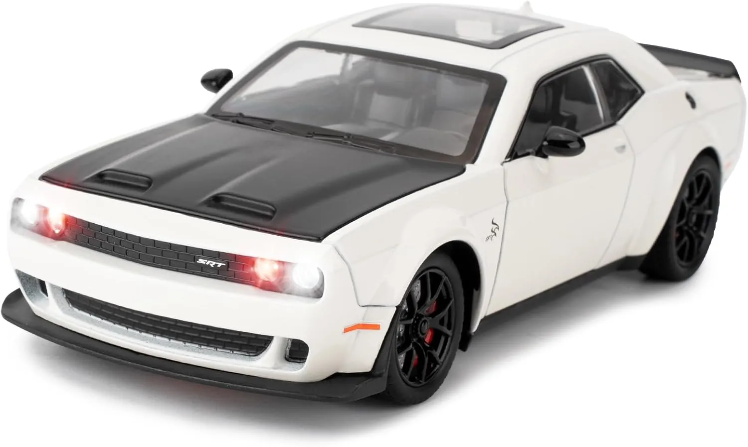 BDTCTK 1/24 Dodge Challenger Hellcat Model Car, Zinc Alloy Pull Back Toy car with Sound and Light for Kids Boy Girl Gift(White)