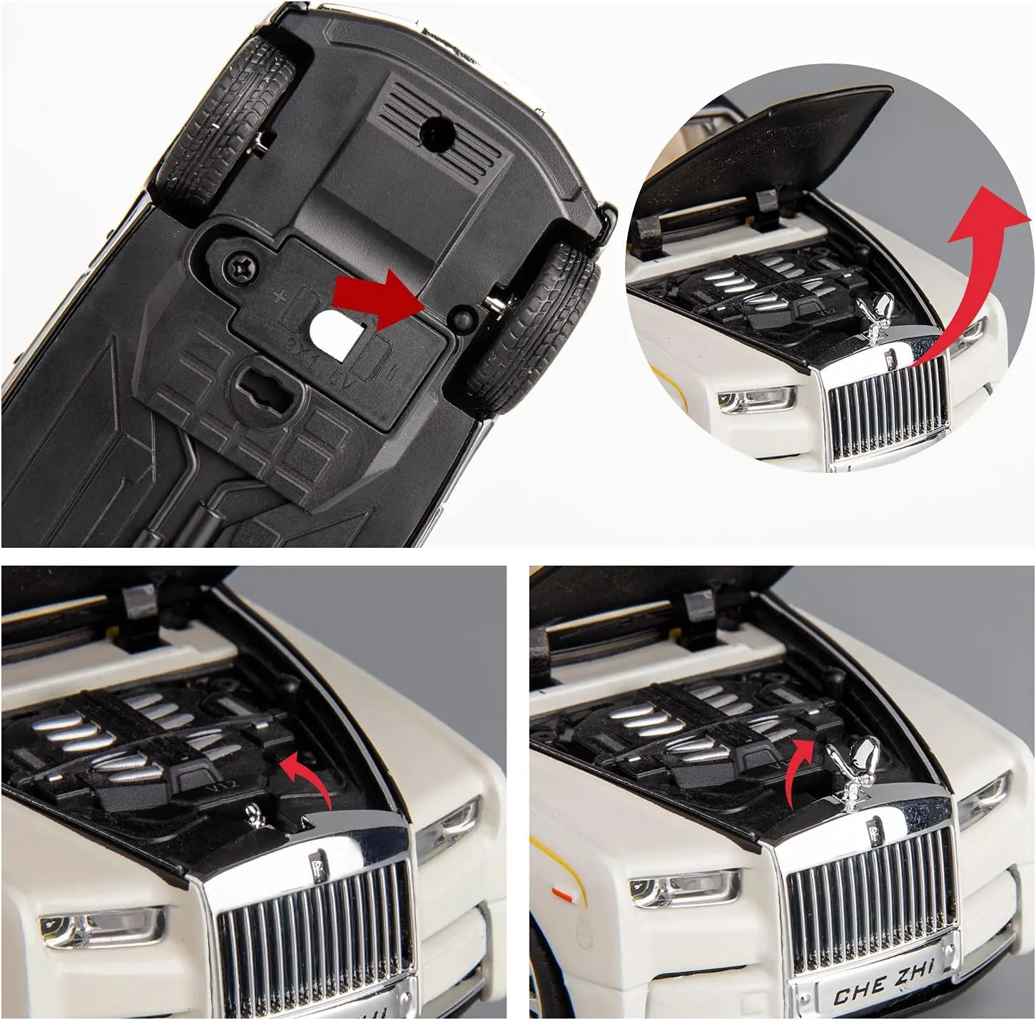 BDTCTK 1/32 Rolls-Royce Phantom Model Car,Zinc Alloy Pull Back Toy car with Sound and Light for Kids Boy Girl Gift(White)
