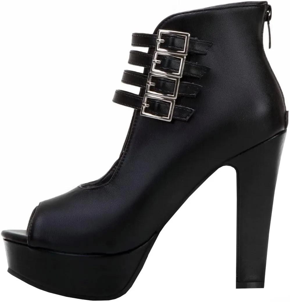 BEAUPAS Women's Peep Toe Platform Chunky Heel Ankle Booties High Heel Ankle Strap Buckle Ankle Boots Block Heel Gladiator Sandals