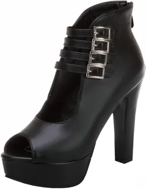 BEAUPAS Women's Peep Toe Platform Chunky Heel Ankle Booties High Heel Ankle Strap Buckle Ankle Boots Block Heel Gladiator Sandals