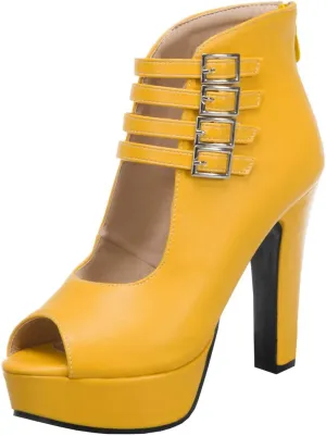 BEAUPAS Women's Peep Toe Platform Chunky Heel Ankle Booties High Heel Ankle Strap Buckle Ankle Boots Block Heel Gladiator Sandals