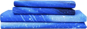Bedlifes Galaxy Outer Space Sheet Set, Galaxy Themed, 3 pcs Including Flat Sheet, Fitted Sheet, and 1 Pillowcase (Light Blue Queen)