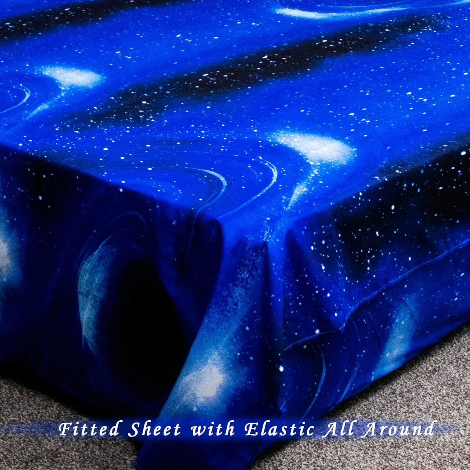 Bedlifes Galaxy Outer Space Sheet Set, Galaxy Themed, 3 pcs Including Flat Sheet, Fitted Sheet, and 1 Pillowcase (Light Blue Queen)