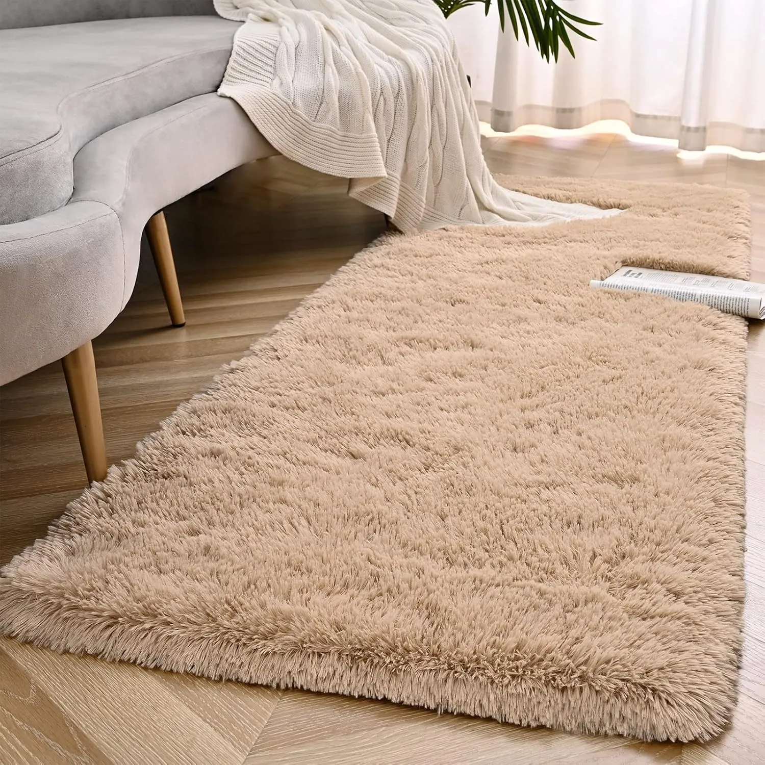 Beige Runner Area Rugs for Bedroom Living Room, 2x6 Feet Fluffy Bedside Rugs, Soft Shaggy Carpet Rug for Kids Room Nursery, Furry Rugs for Girls Boys Dorm Room Home Decor