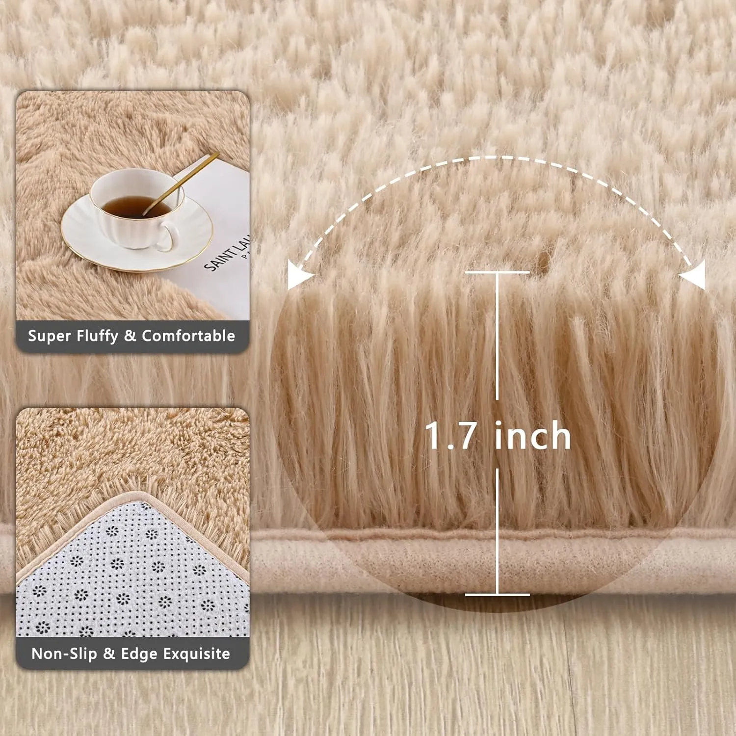 Beige Runner Area Rugs for Bedroom Living Room, 2x6 Feet Fluffy Bedside Rugs, Soft Shaggy Carpet Rug for Kids Room Nursery, Furry Rugs for Girls Boys Dorm Room Home Decor