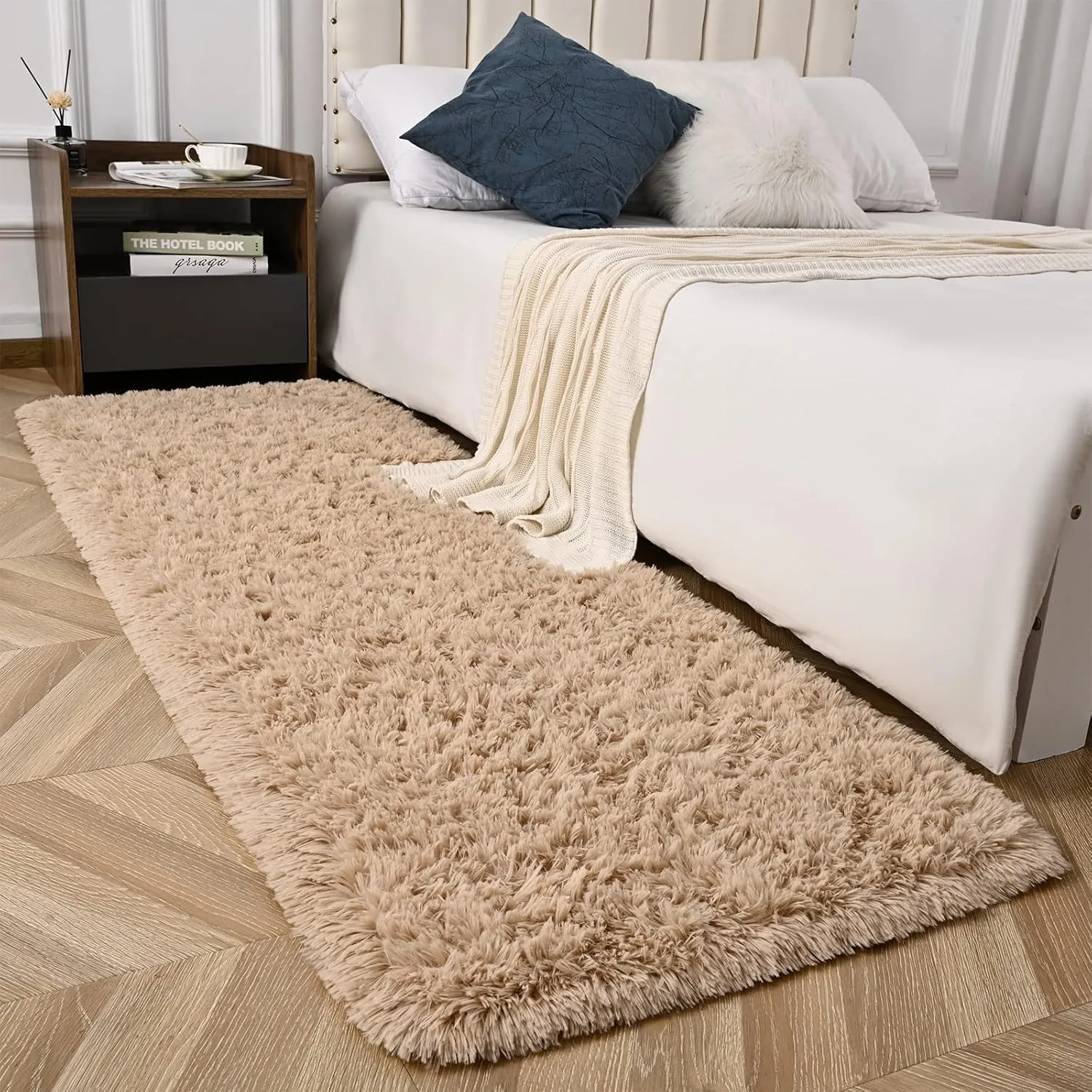 Beige Runner Area Rugs for Bedroom Living Room, 2x6 Feet Fluffy Bedside Rugs, Soft Shaggy Carpet Rug for Kids Room Nursery, Furry Rugs for Girls Boys Dorm Room Home Decor