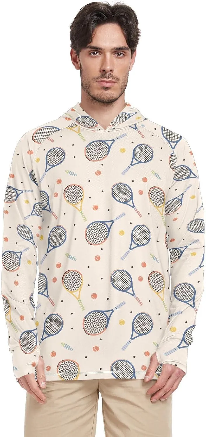 Beigennis Pattern Men's Sun Protection Hoodie Long Sleeve UPF 50   Mens Sun Shirt