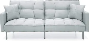 Best Choice Products Convertible Linen Fabric Tufted Split-Back Plush Futon Sofa Furniture for Living Room, Apartment, Bonus Room, Overnight Guests w/ 2 Pillows, Wood Frame, Metal Legs - Light Gray