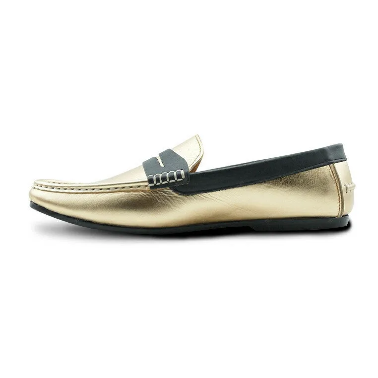 Bicolor Leather Loafer Gold and Black