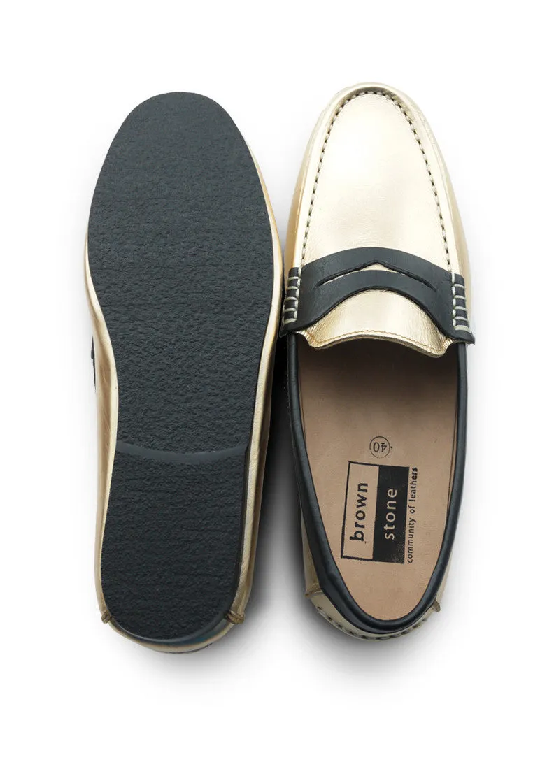 Bicolor Leather Loafer Gold and Black
